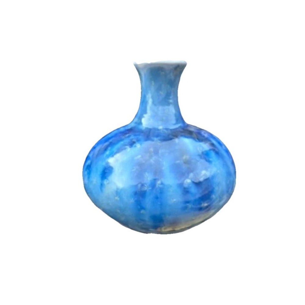 Signed Studio Art Pottery‎ Vase Blue Crystalline Glaze Hand Thrown One of a Kind